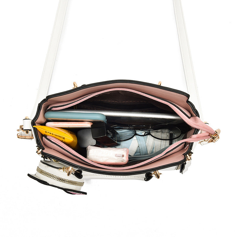 Letter Decor Hand Satchel Bag, Stylish Shoulder Zipper Bag With Mini Coin Purse, Crossbody Bag For Work