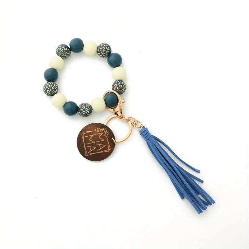 Leopard Wood Beads Hand Beads Spot Wood Beads Bracelet Hand Tassel Bracelet Car Key Chain