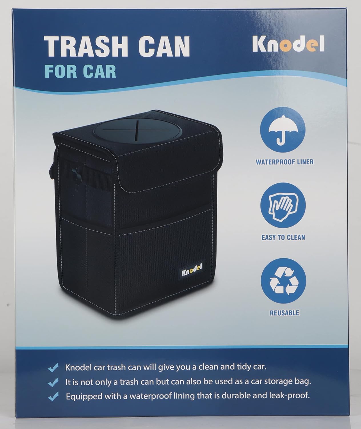 K KNODEL Car Trash Can, Waterproof Car Garbage Can, Car Trash Bag with Lid, Leak-Proof Car Trash Bin, Car Trash Hanging (Large, Black)