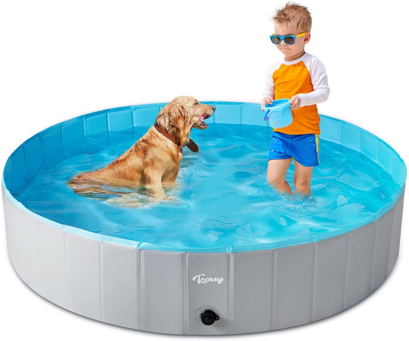 toozey dog pool, slip-resistant kiddie pool hard plastic, foldable pvc dog swimming pool, portable dog pools for large medium small dogs &amp; kids