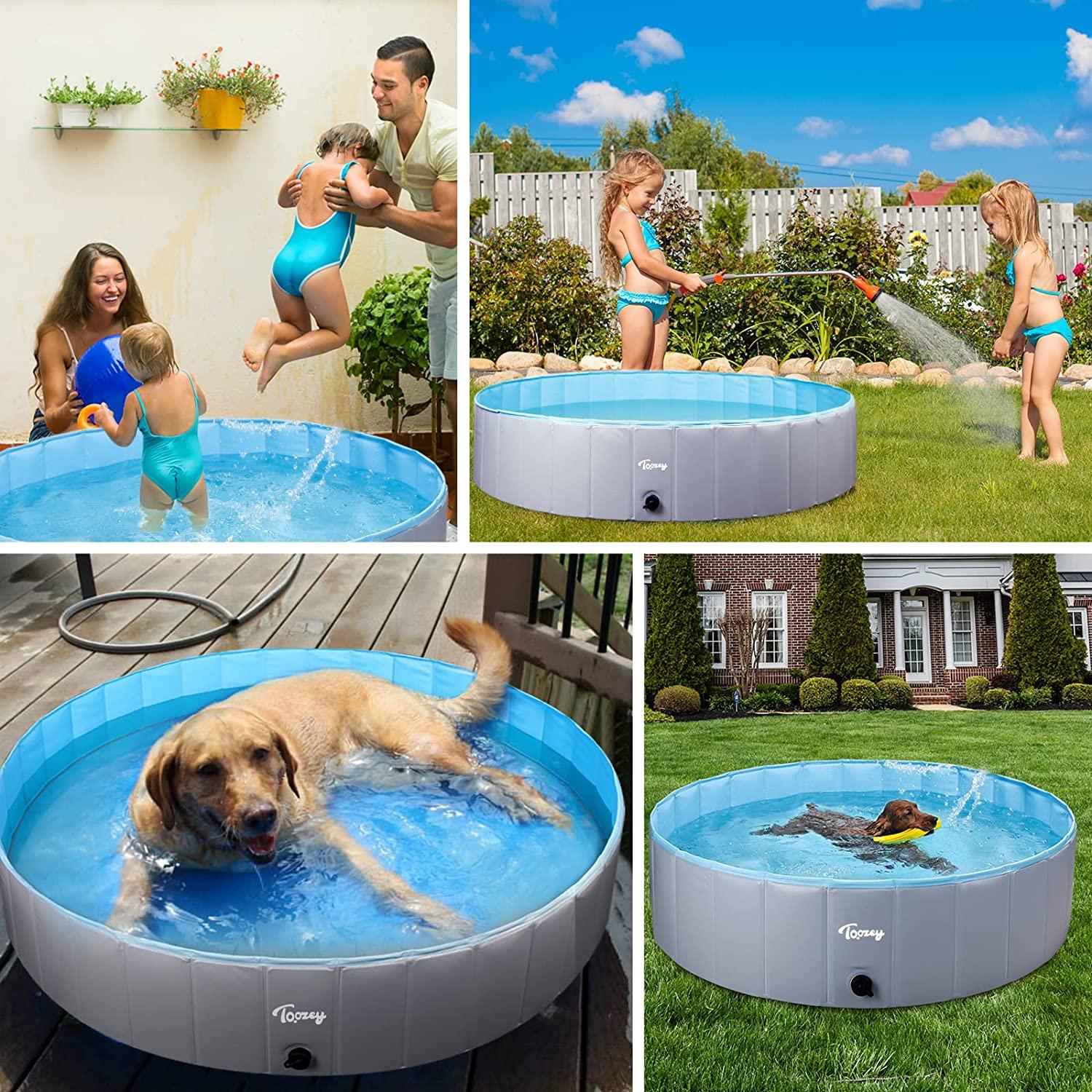toozey dog pool, slip-resistant kiddie pool hard plastic, foldable pvc dog swimming pool, portable dog pools for large medium small dogs &amp; kids