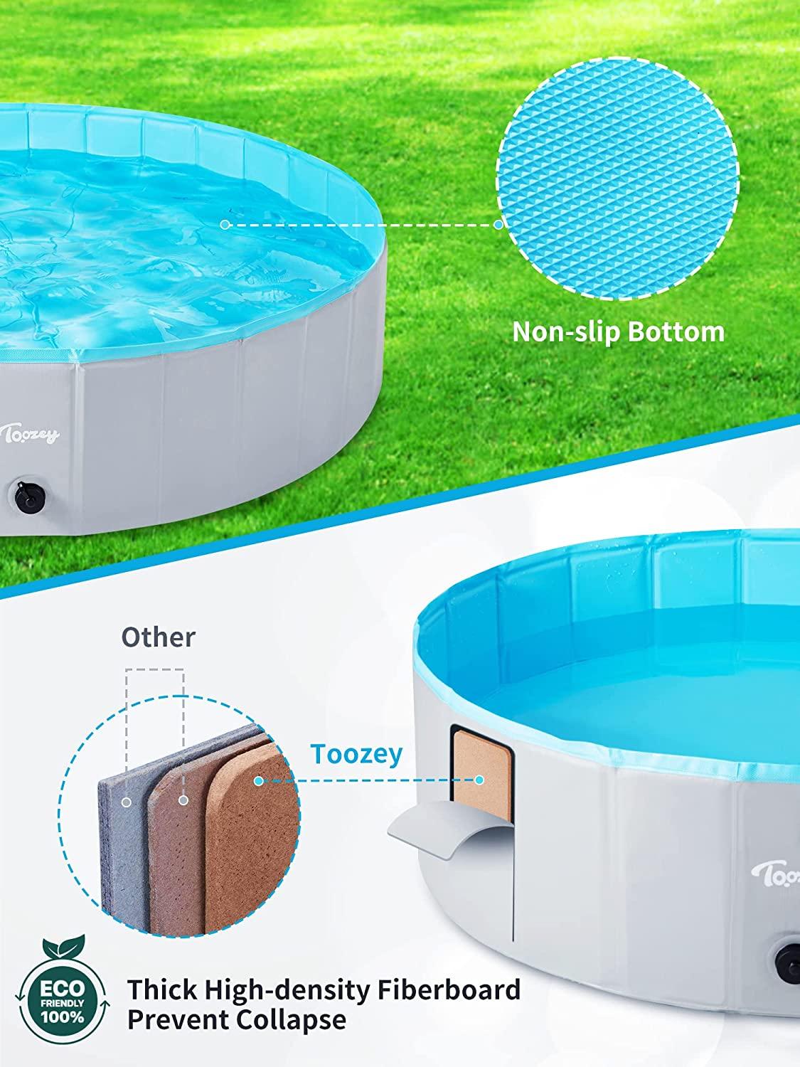 toozey dog pool, slip-resistant kiddie pool hard plastic, foldable pvc dog swimming pool, portable dog pools for large medium small dogs &amp; kids