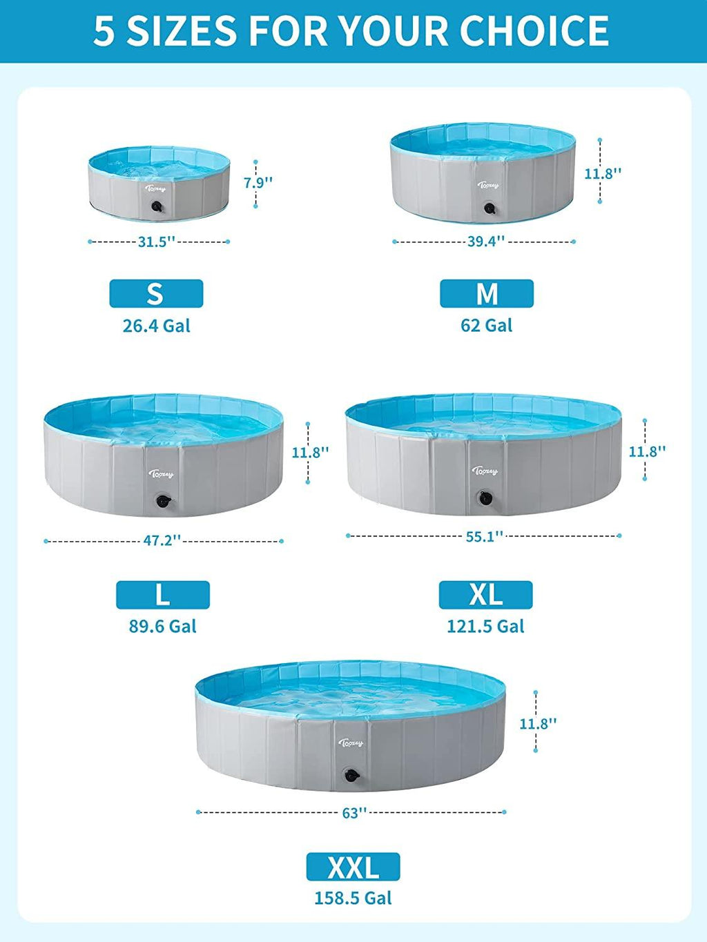 toozey dog pool, slip-resistant kiddie pool hard plastic, foldable pvc dog swimming pool, portable dog pools for large medium small dogs &amp; kids