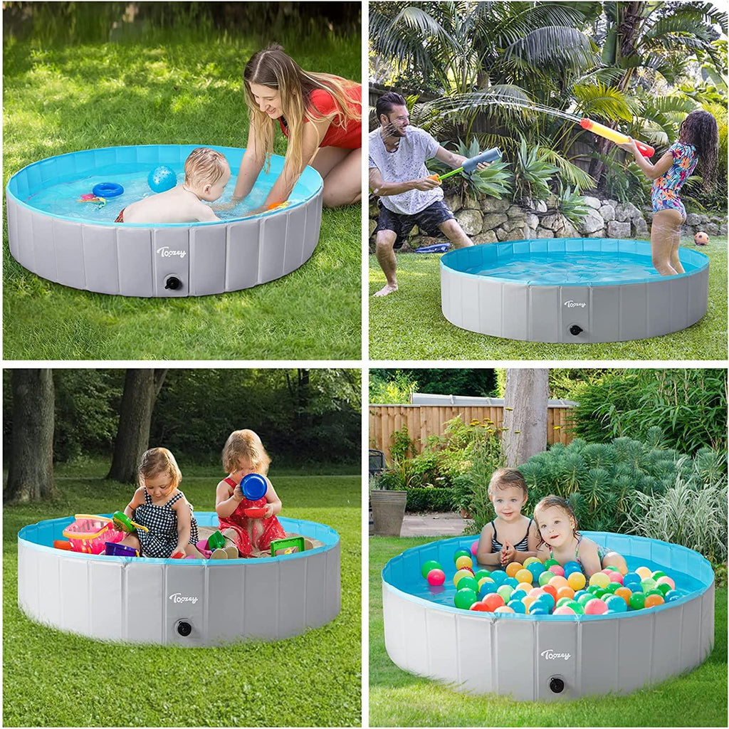 toozey dog pool, slip-resistant kiddie pool hard plastic, foldable pvc dog swimming pool, portable dog pools for large medium small dogs &amp; kids