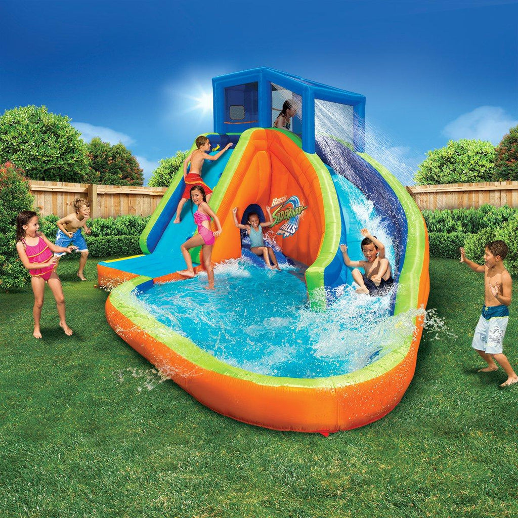 Banzai Sidewinder Falls Inflatable Water Park Play Pool with Slides and Blower