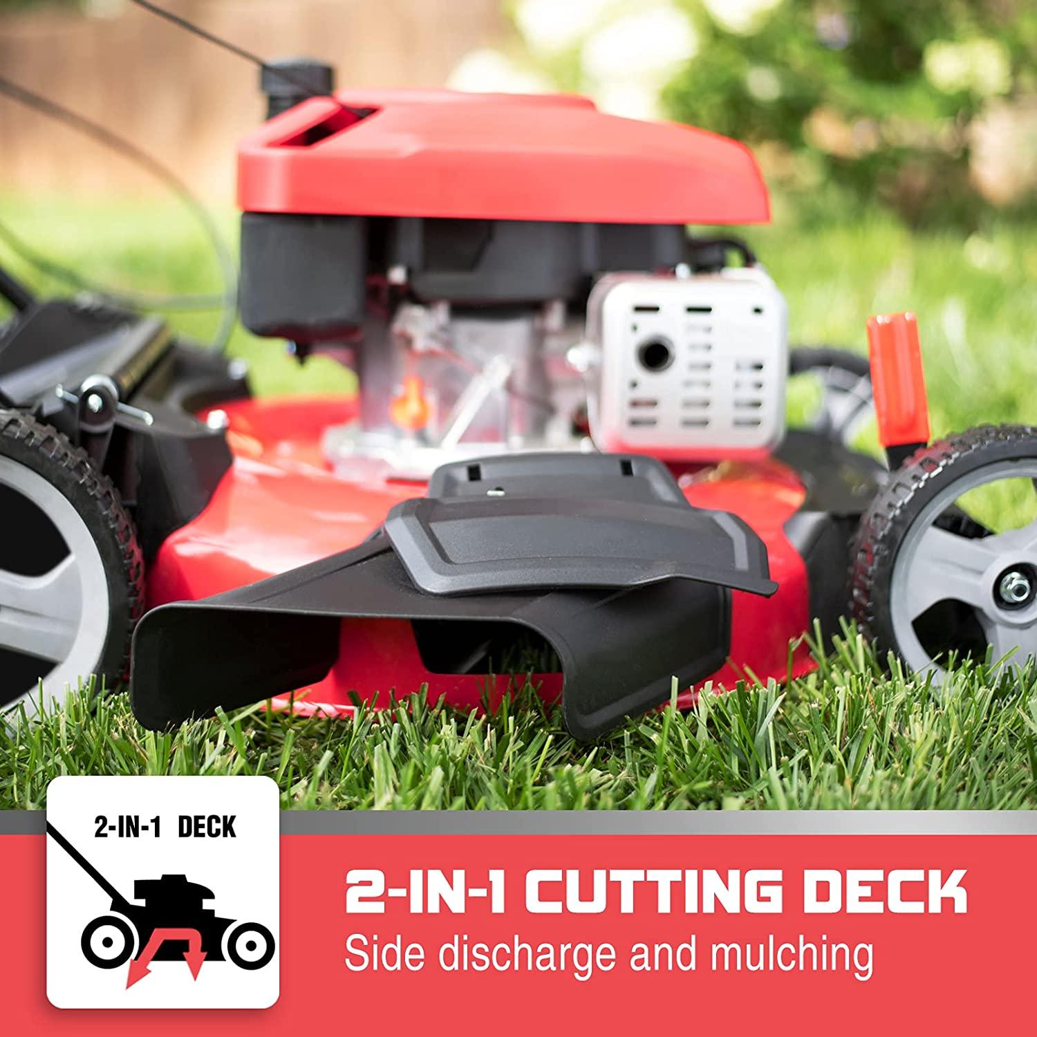 PowerSmart Push Lawn Mower Gas Powered - 21 Inch, Side Discharge and Mulching Lawn Mower with 144cc OHV 4-Stroke Engine, 5 Adjustable Heights 1.18"-3", Oil Included