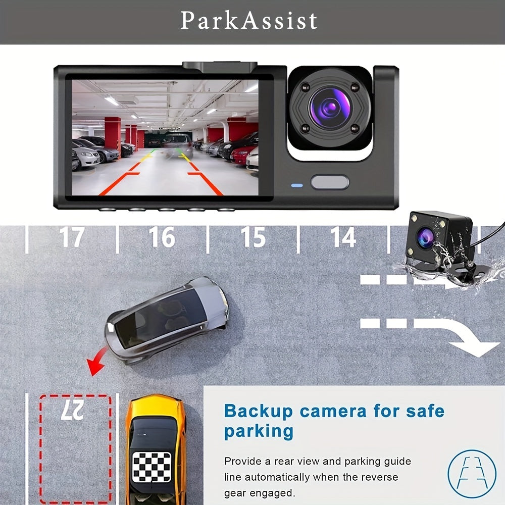 3 Channel Dash Cam For Car Camera 1080P Video Recorder Dashcam Black Box Dual Lens Inside Car DVR Rear View Camera Car Accessory