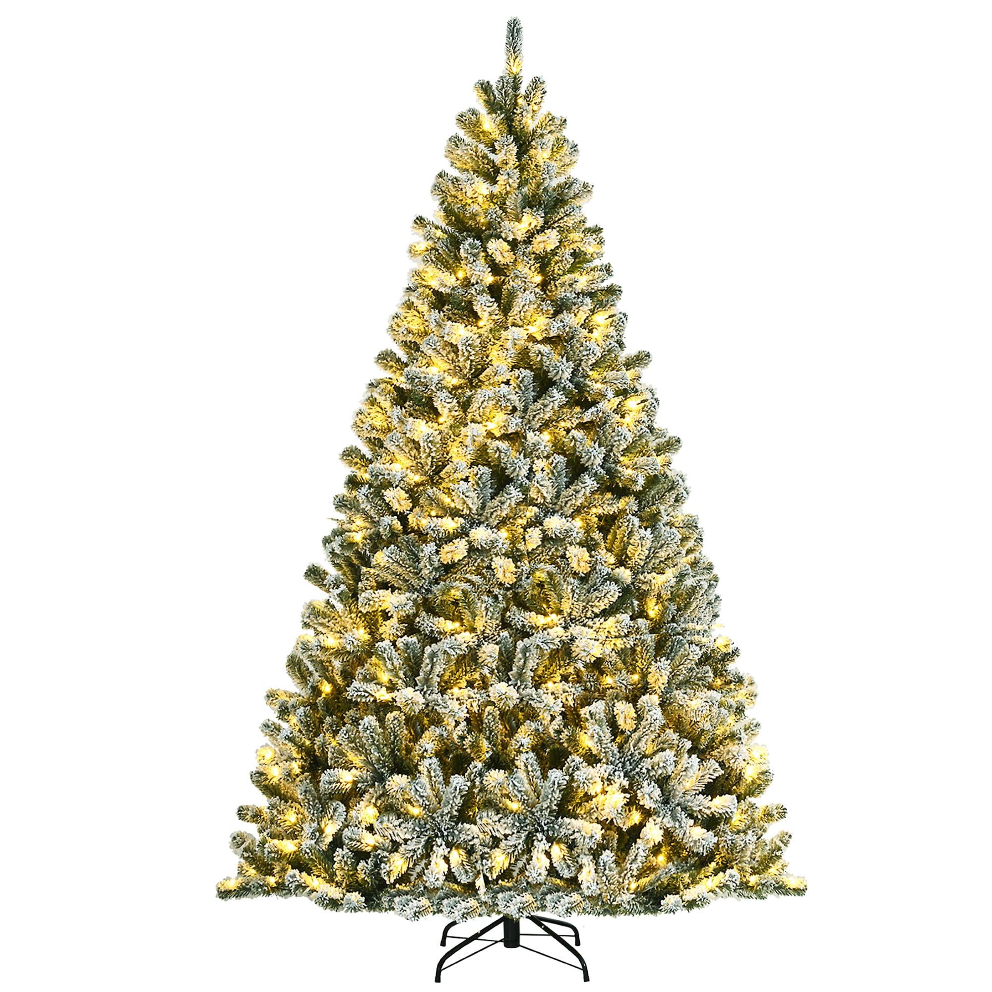 Costway 8ft Pre-lit Snow Flocked Hinged Christmas Tree w/1502 Tips &amp; Metal Stand