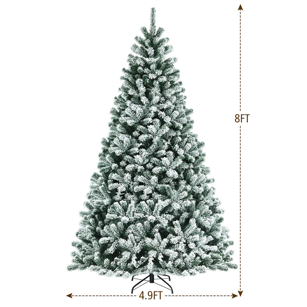 Costway 8ft Pre-lit Snow Flocked Hinged Christmas Tree w/1502 Tips &amp; Metal Stand