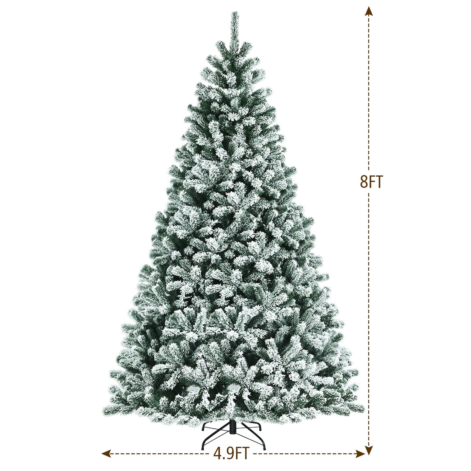 Costway 8ft Pre-lit Snow Flocked Hinged Christmas Tree w/1502 Tips &amp; Metal Stand