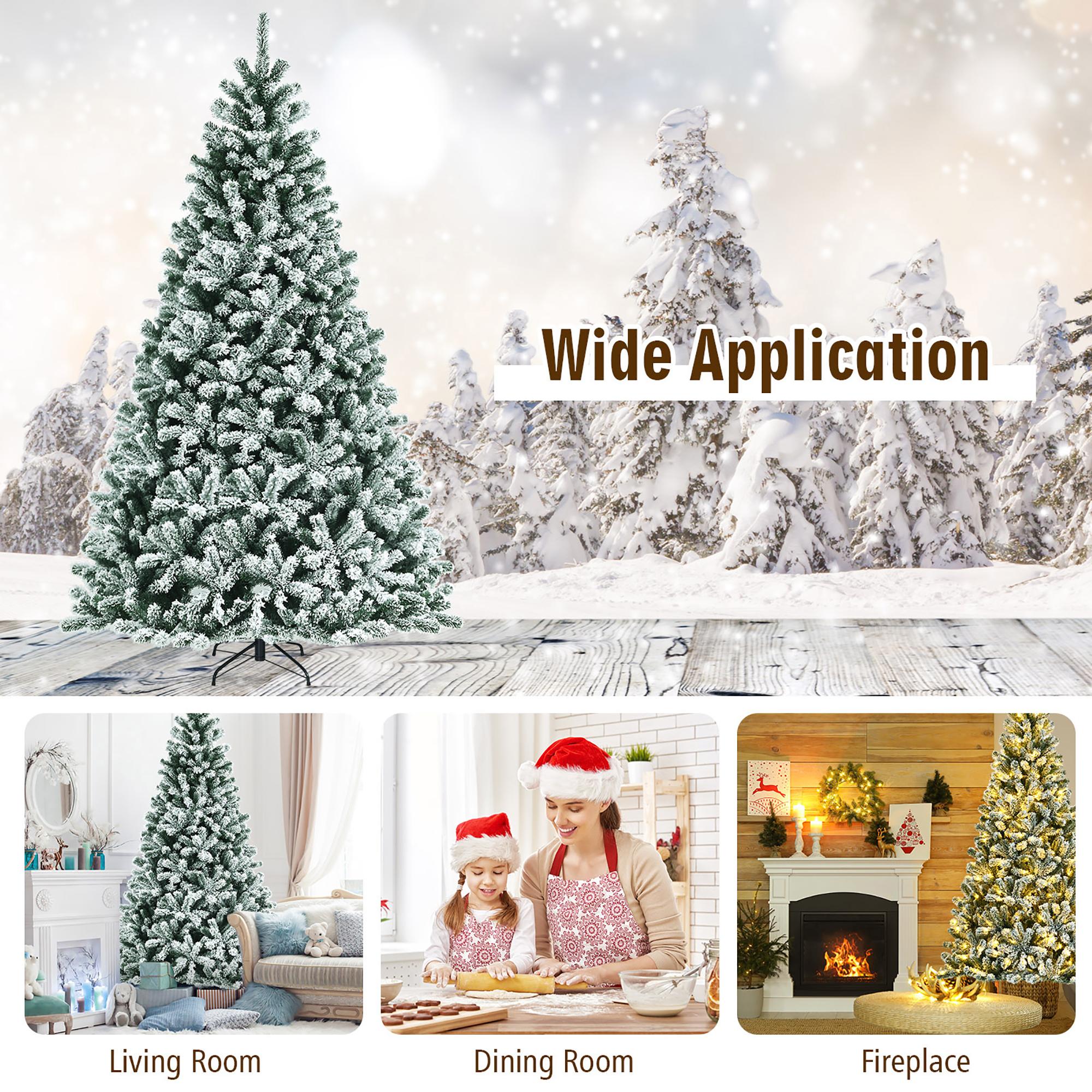 Costway 8ft Pre-lit Snow Flocked Hinged Christmas Tree w/1502 Tips &amp; Metal Stand