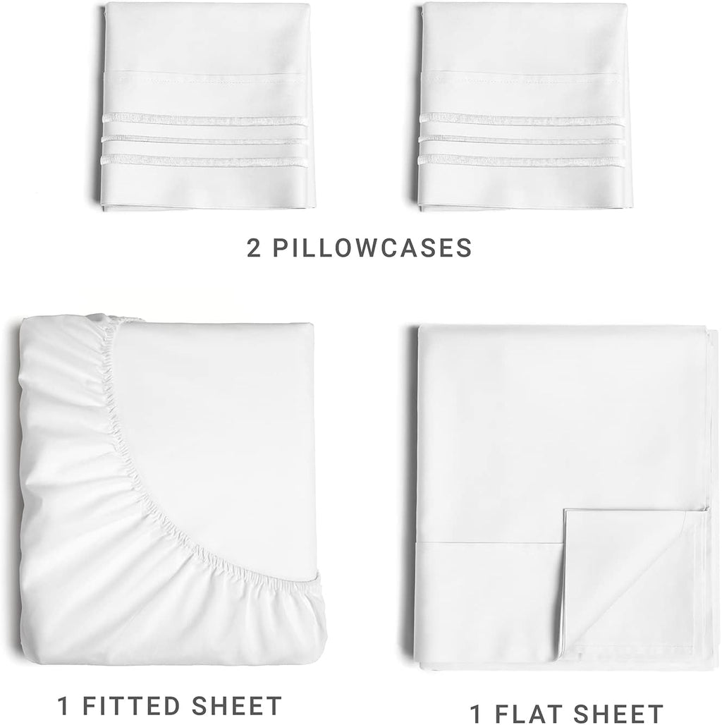 Queen Size 4 Piece Sheet Set - Comfy Breathable &amp; Cooling Sheets - Hotel Luxury Bed Sheets for Women &amp; Men - Deep Pockets, Easy-Fit, Extra Soft &amp; Wrinkle Sheets - White Oeko-Tex Bed Sheet Set