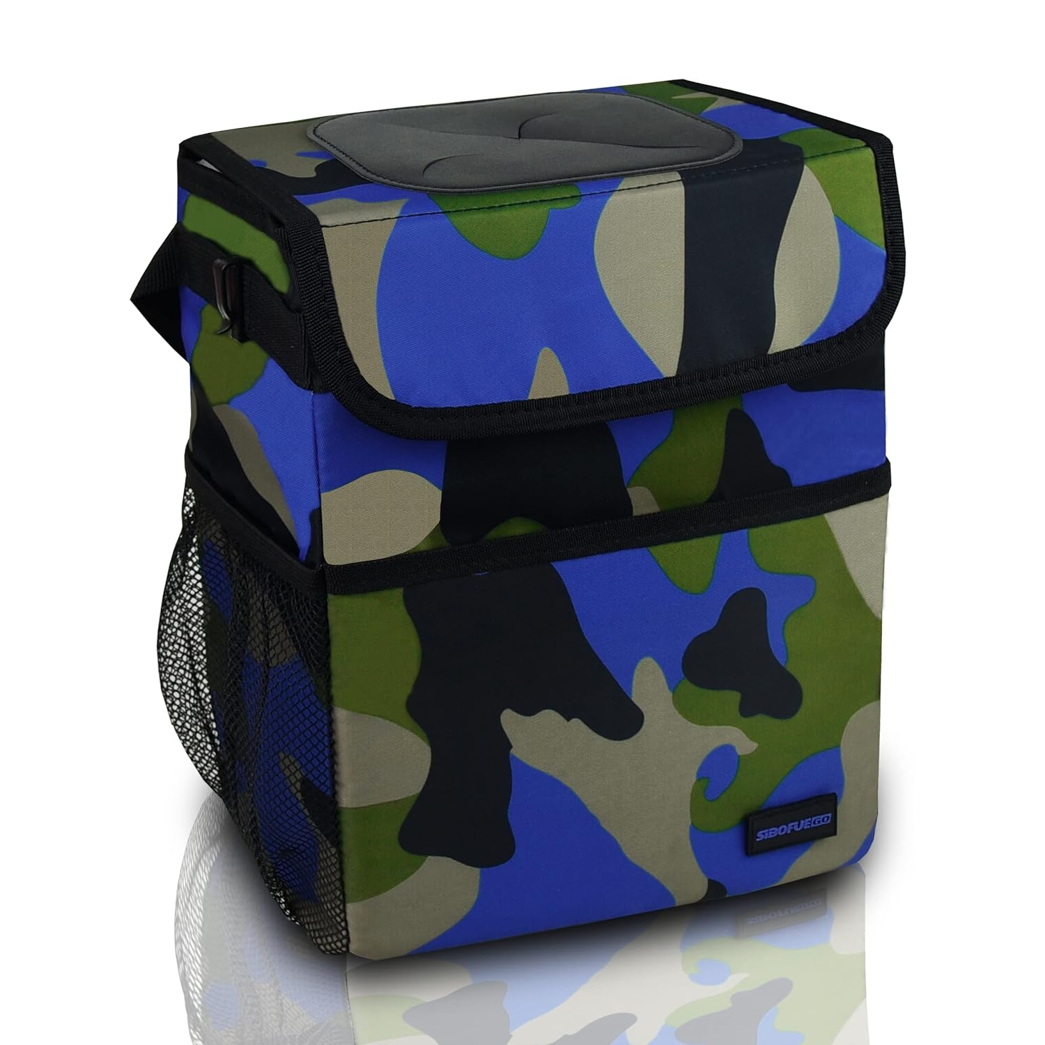 SIBOFUEGO Cute Car Trash Can with Lid - Leak Proof Car Trash Bag Hanging Waterproof Car Garbage Can with Storage Pockets Multipurpose Collapsible Car Organizer (Camo Blue)