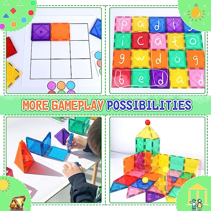 Encouraging Creativity and Developing Fine Motor Skills Magnetic Ceramic Tile Beginner Set Toy, Suitable for 3-5 and 4-8 Year Old Boys and Girls, Toddler Sensory Toy