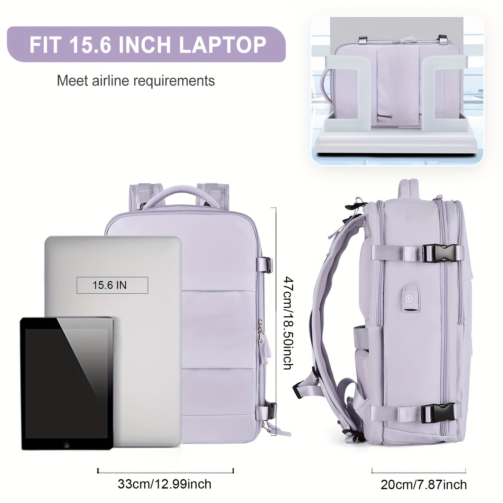 LarTravel Backpack, Carry On Backpack, HiBackpack, Waterproof Outdoor Sports Rucksack, Casual Daypack, School Bag, Fit 14 Inch Laptop With USB Charging Port &amp; Shoes Compartment