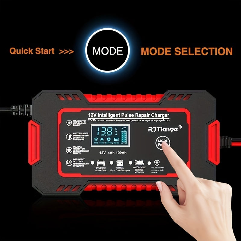 Car Battery Charger, 12V 4Ah-100Ah Smart Battery Trickle Charger Automotive Battery Maintainer Desulfator With Temperature Compensation