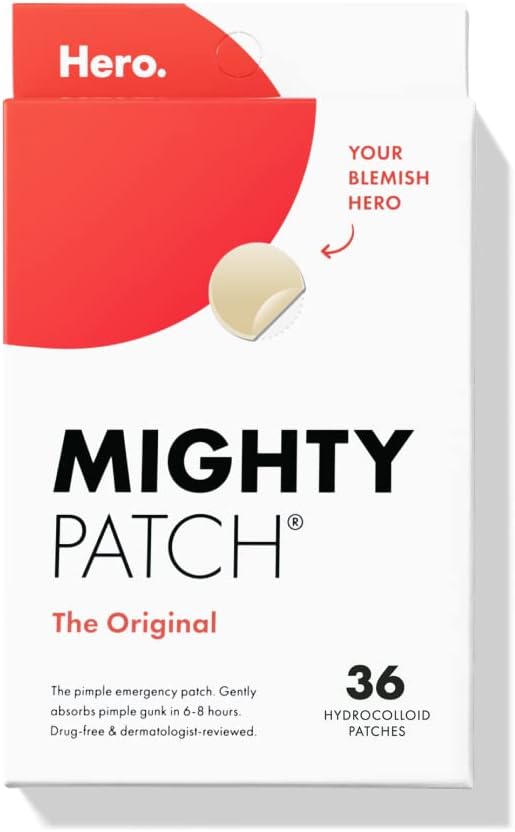 Mighty Patch Original from Hero Cosmetics - Hydrocolloid Acne Pimple Patch for Covering Zits and Blemishes, Spot Stickers for Face and Skin, Vegan-friendly and Not Tested on Animals (36 Count)