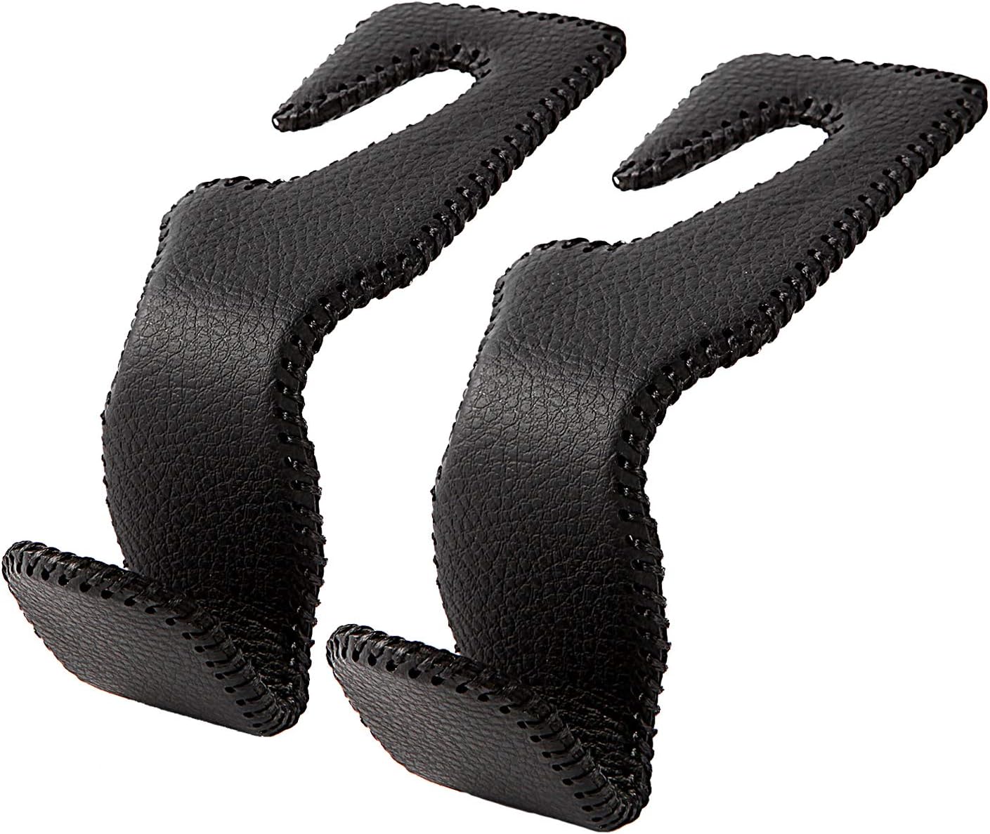 AMVOYOA Headrest Hooks for Car, Back Seat Organizer Black Leather Hanger Holder Hook, for Hanging Purses and Bags and Coats, Pack of 2