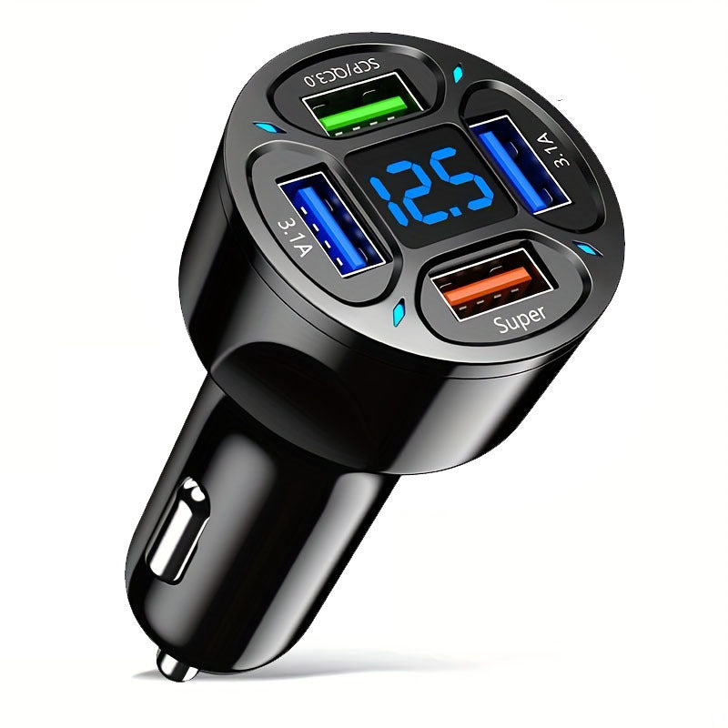 120W Car Charger Fast Charging 4 Usb Digital Display Car Fast Charger 4-in-1 PD Mobile Phone Charging Head 7AQC3.0 Car Phone Adapter Car Accessories
