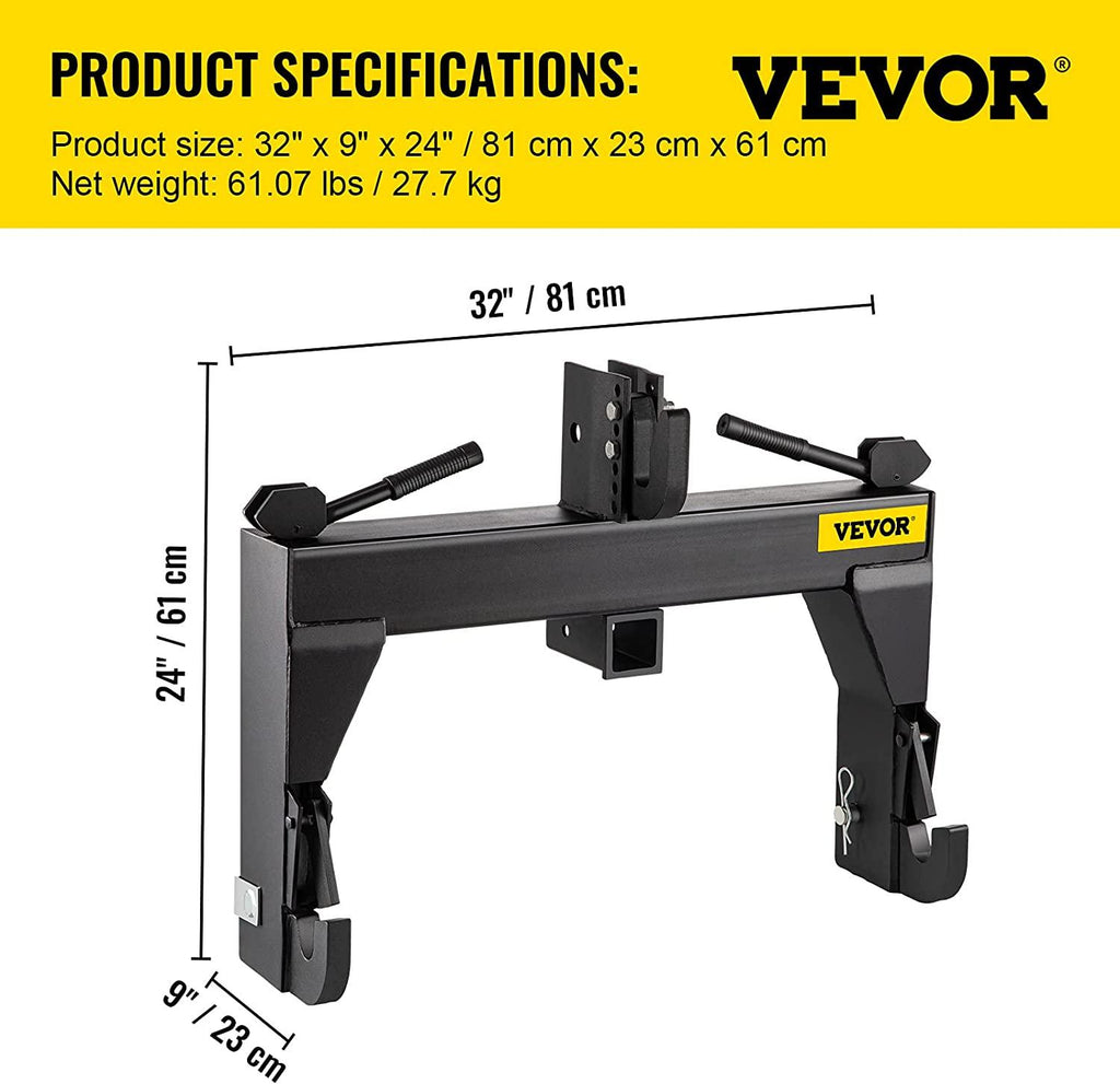 3080 LBS 3-Point Tractor  Hitch, Black