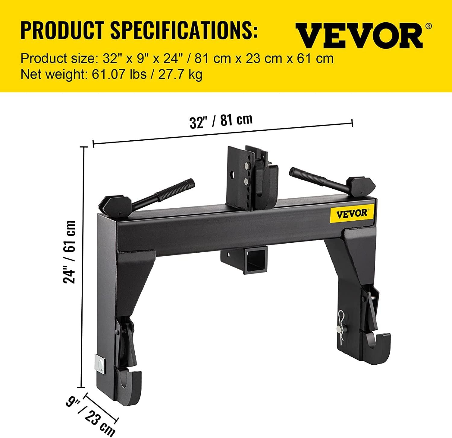 3080 LBS 3-Point Tractor  Hitch, Black