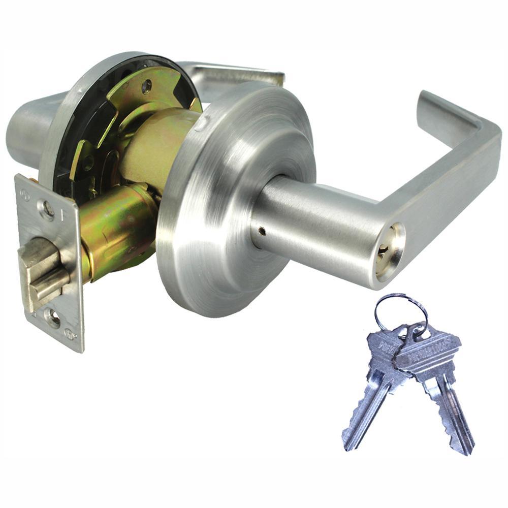 Heavy-Duty Satin Chrome Grade 2 Entry Door Lever Lock Set with 12 Keys Total (6-Pack Keyed Alike)