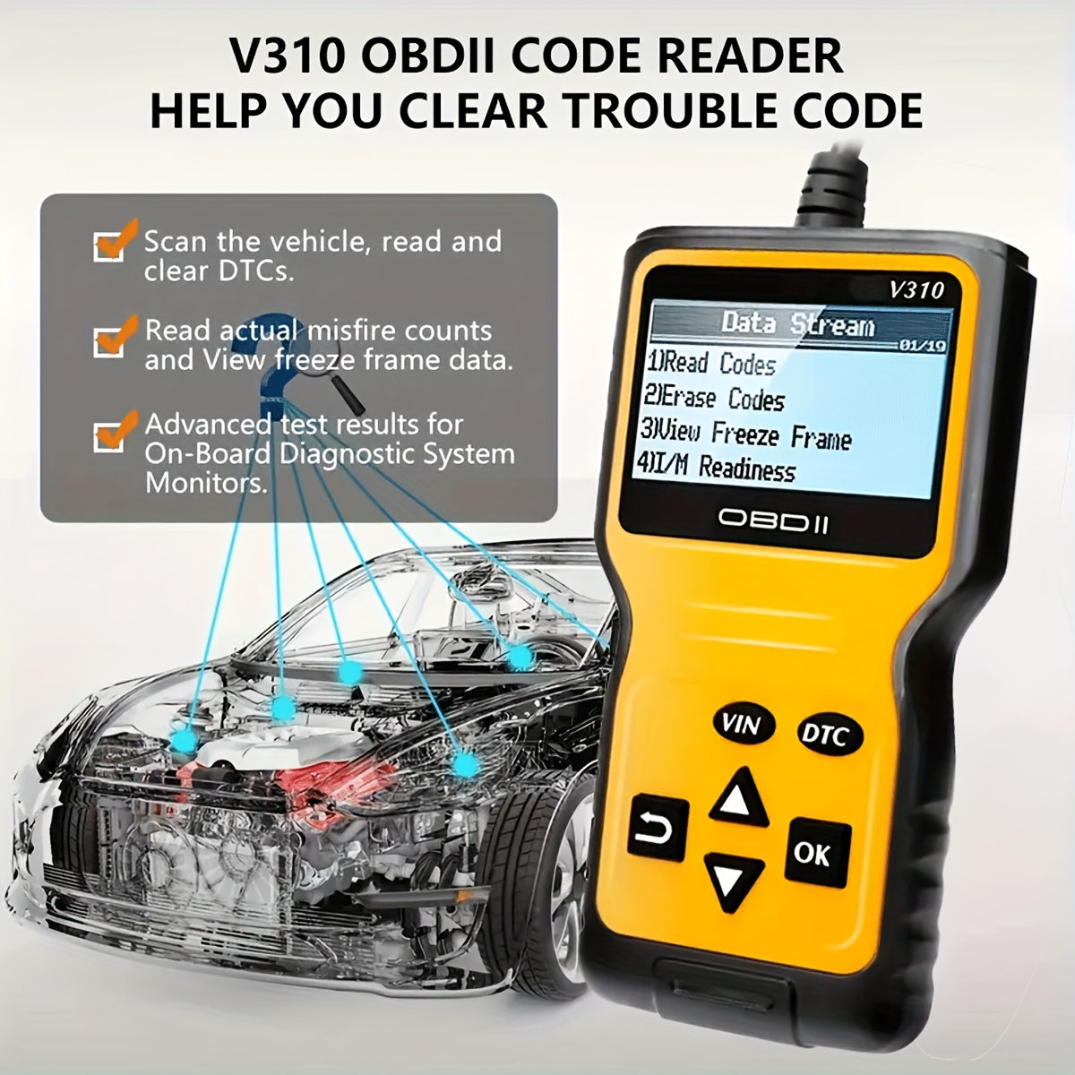Car OBD2 Scanner Code Reader Engine Fault Code Reader Scanner CAN Diagnostic Scan Tool For All OBD II Protocol Cars Since 1996