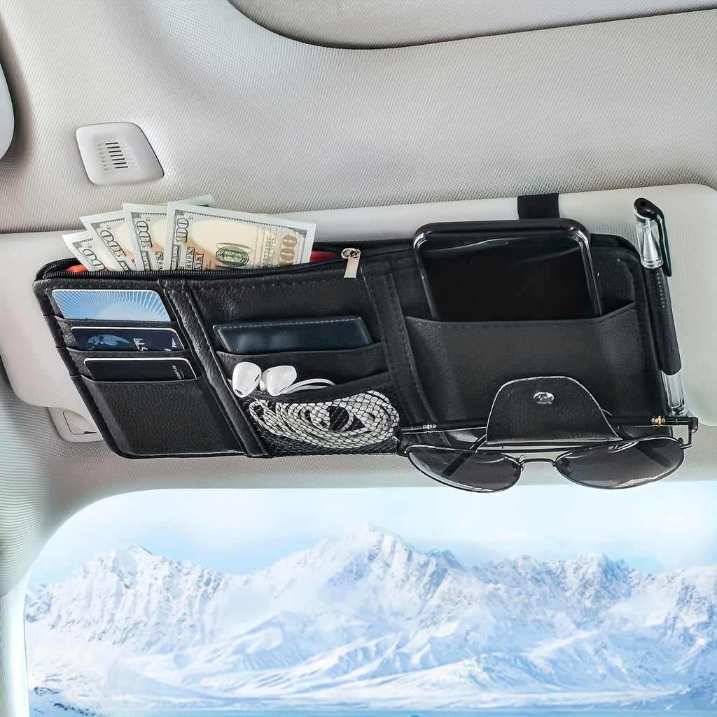 Car Sun Visor Organizer, Car Glasses Clip StoraPocket Sunglasses Holder With Zipper Pocket For Car, Truck, SUV Auto Interior Accessories