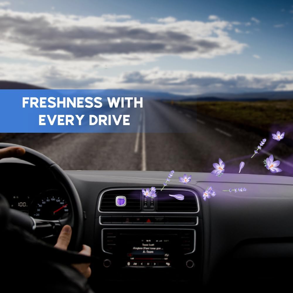 Air Jungles Lavender Zen Scent Car Air Freshener Clip, 6 Freshener Vent Clips, 4ml Each, Long Lasting, Up to 180 Days Car Refresher Odor Eliminator