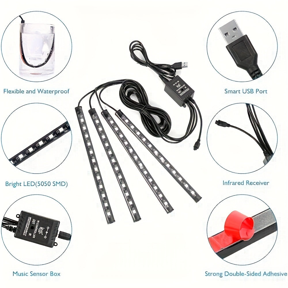 Neon LED Car Interior Ambient Foot Strip Light Kit Accessories Backlight Remote App Remote No Battery Music Control Auto RGB Decorative Lamps