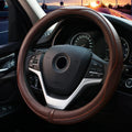Valleycomfy Steering Wheel Covers Universal 15 inch - Genuine Leather, Breathable, Anti Slip &amp; Odor (Coffee, M(14" 1/2-15" 1/4))