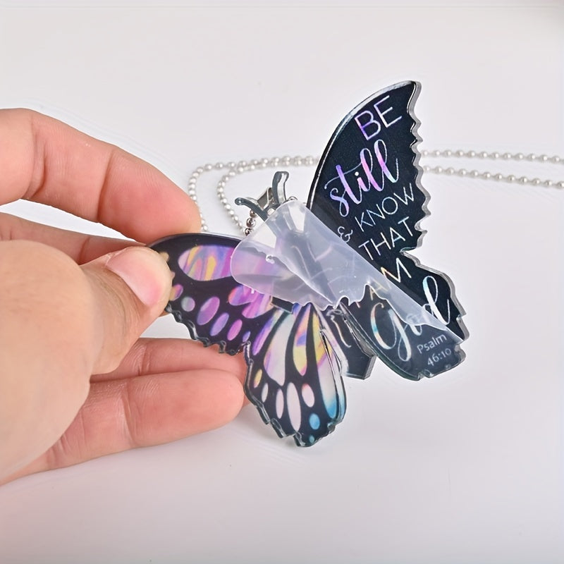 Exquisite Colorful Black Butterfly Jesus Cross Pendant, Bicycle Rearview Mirror Ornament, Key Chain, Holiday Gift
