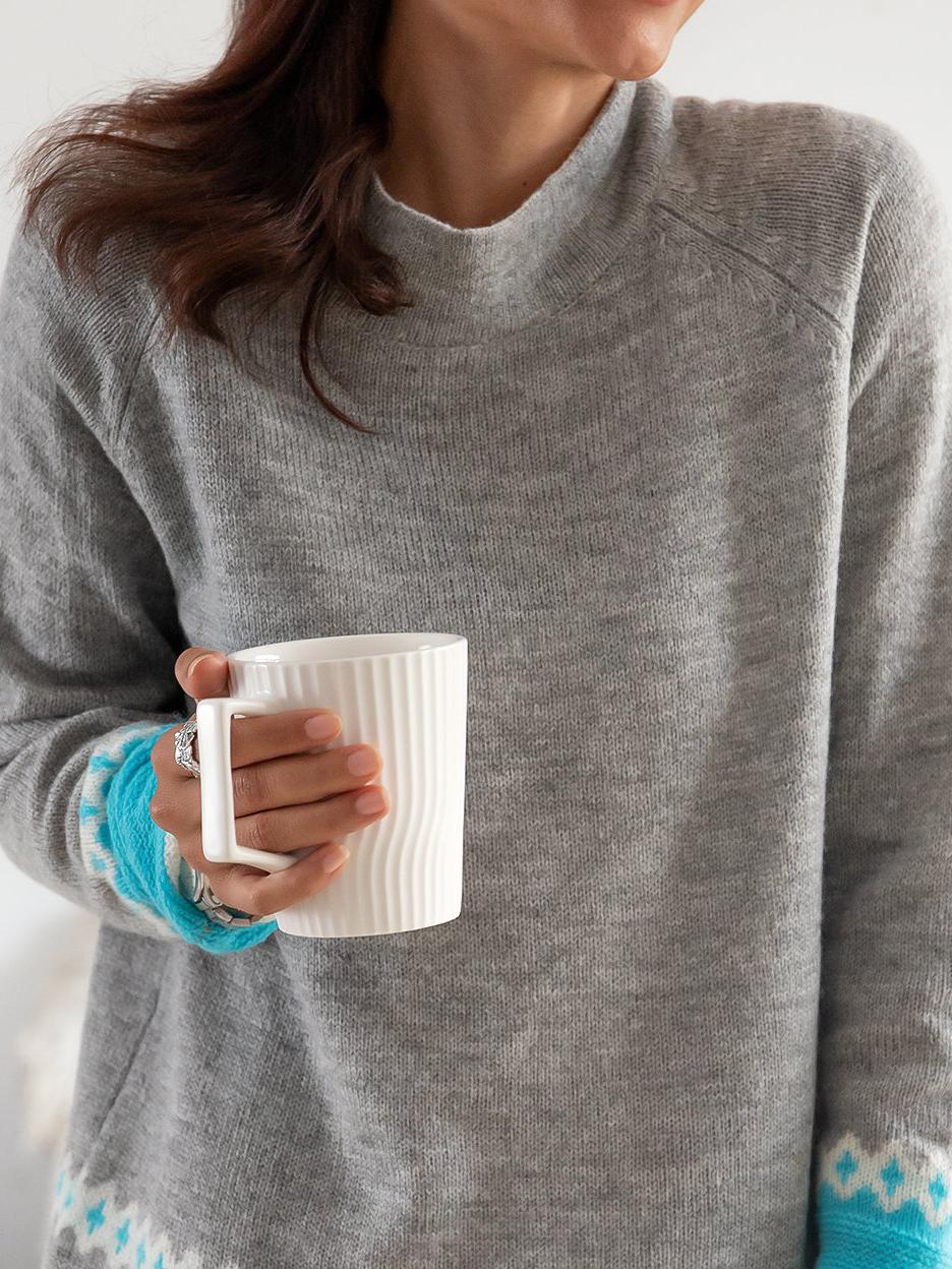 Casual Retro Pattern High Neck Long Sleeves Sweater
