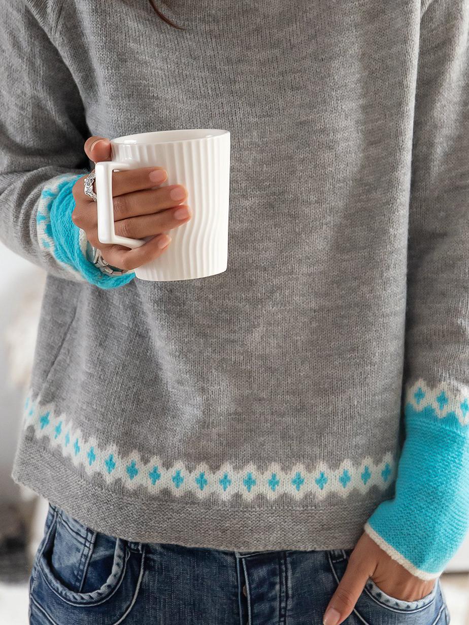 Casual Retro Pattern High Neck Long Sleeves Sweater