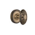 Classic Rosette Interior Mortise Victorian Door Knob in Antique Brass