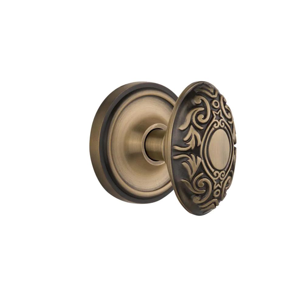 Classic Rosette Interior Mortise Victorian Door Knob in Antique Brass