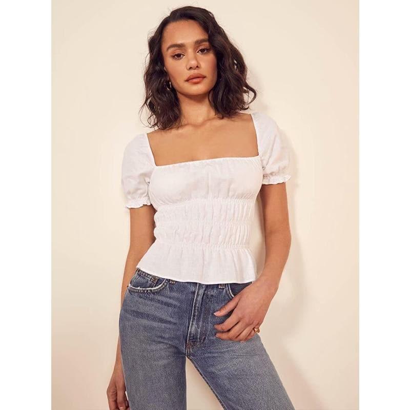 square collar puff sleeve top