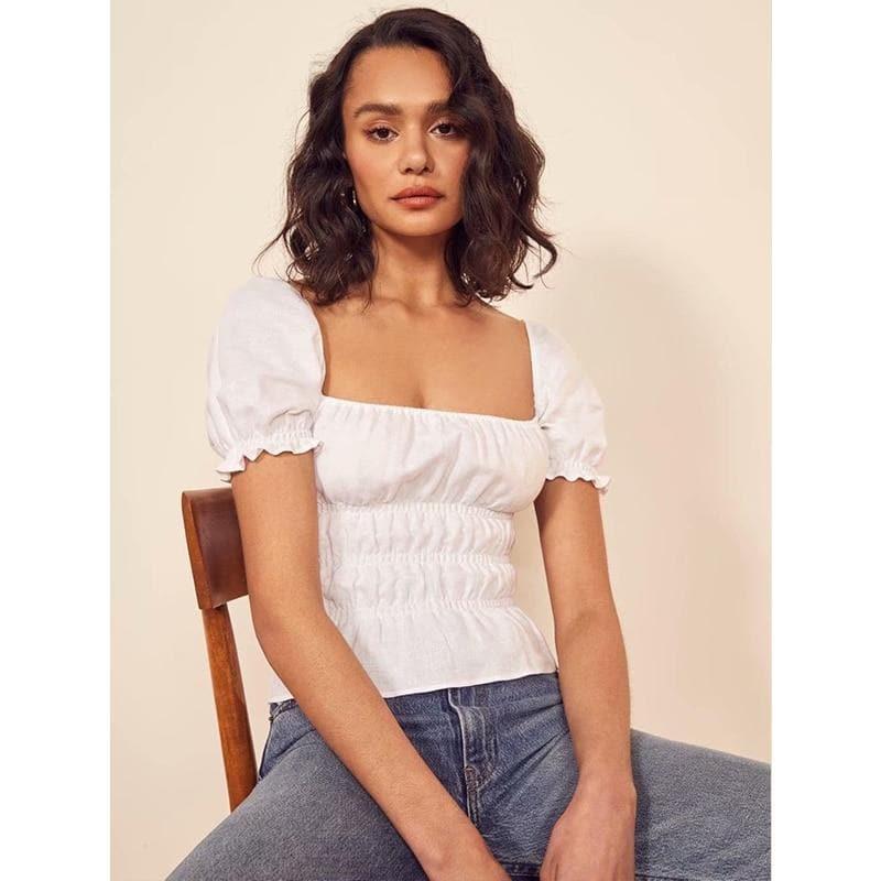square collar puff sleeve top