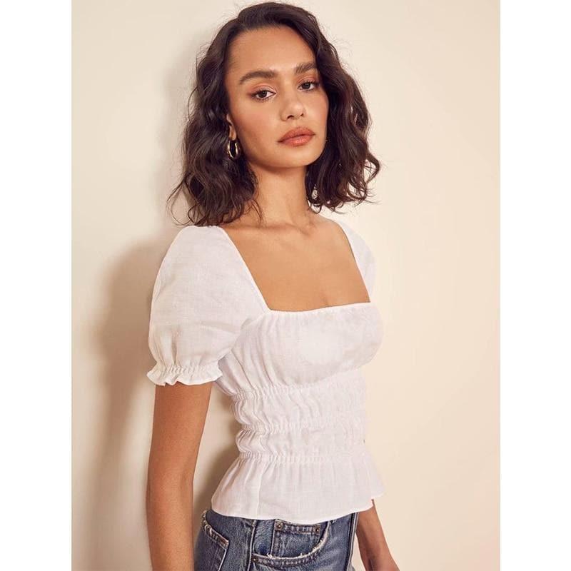 square collar puff sleeve top