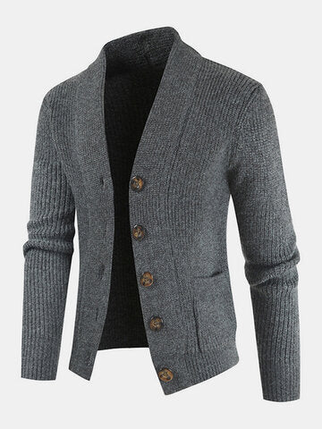 mens plain butt front thick double pockets cotton raglan sleeve sweater coat
