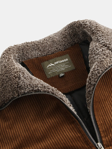 mens winter corduroy 100% cotton plus velvet warm zipper casual solid jacket