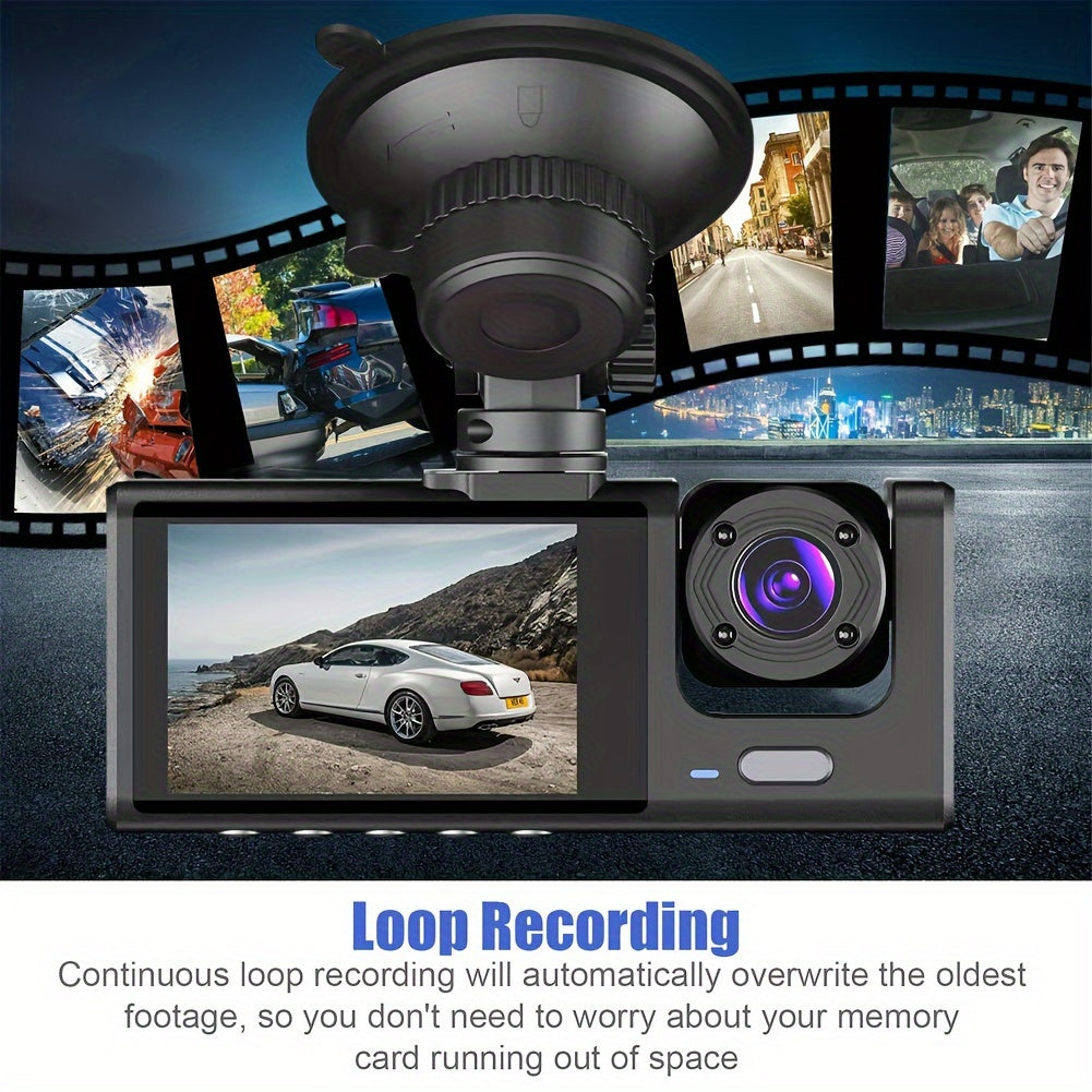3 Camera Lens Car DVR, 3-Channel Dash Cam HD 1080P Front And Rear Dual Lens Dashcam ParLot Monitoring, Infrared Night Vision Image