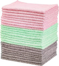 Amazon Basics Microfiber Cleaning Cloth, Non-Abrasive, Reusable and Washable, Pack of 24, Green/Gray/Pink, 16" x 12"