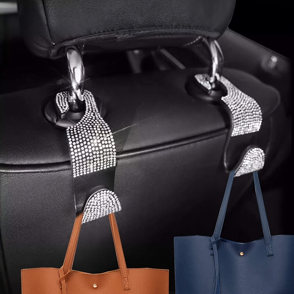 2pcs Artificial Diamond Car Hook, Car Hidden Car StoraHook Creative Car Seat Hook Hanger Car Accessories For Women