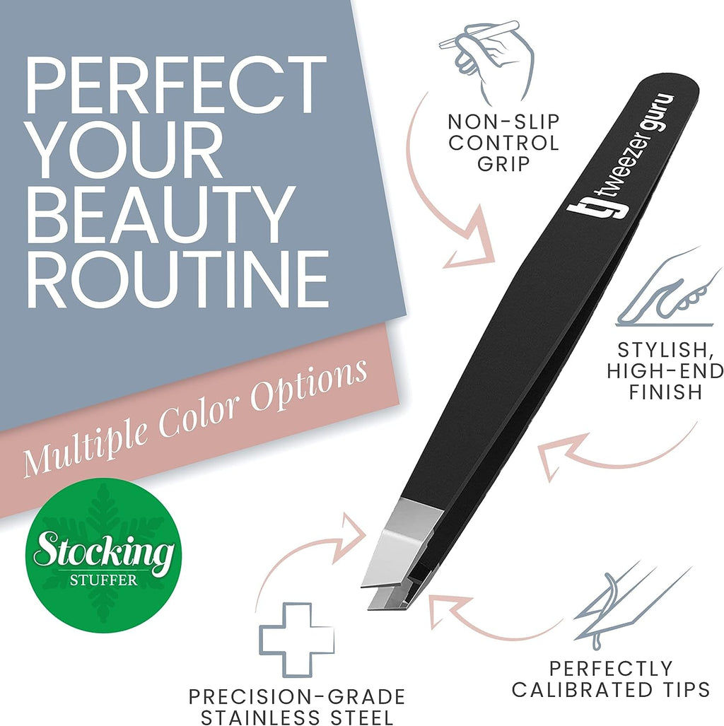 Tweezer Guru Tweezers for Women - Slant Pointed Precision Tweezers for Eyebrows &amp; Ingrown Hair Removal - Blackhead and Splinter Tweezer with Sharp Needle Nose Point for Plucking (Pink)