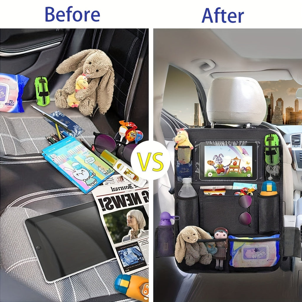 Car Seat Back StoraBag, Waterproof Durable Car Seat Organizer With Clear Screen Tablet Holder, 12 StoraPockets Seat Back Protectors
