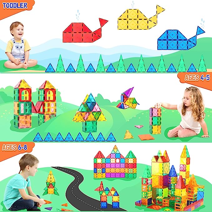 Encouraging Creativity and Developing Fine Motor Skills Magnetic Ceramic Tile Beginner Set Toy, Suitable for 3-5 and 4-8 Year Old Boys and Girls, Toddler Sensory Toy