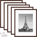 upsimples 16x20 Picture Frame Set of 5, Display Pictures 11x14 with Mat or 16x20 Without Mat, Wall Gallery Poster Frames, Brown