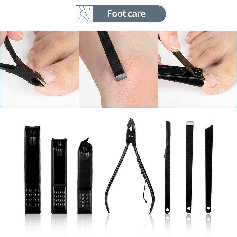 Classic Black Manicure Set Hand Feet Facial  Steel Accessories, 5 Choices