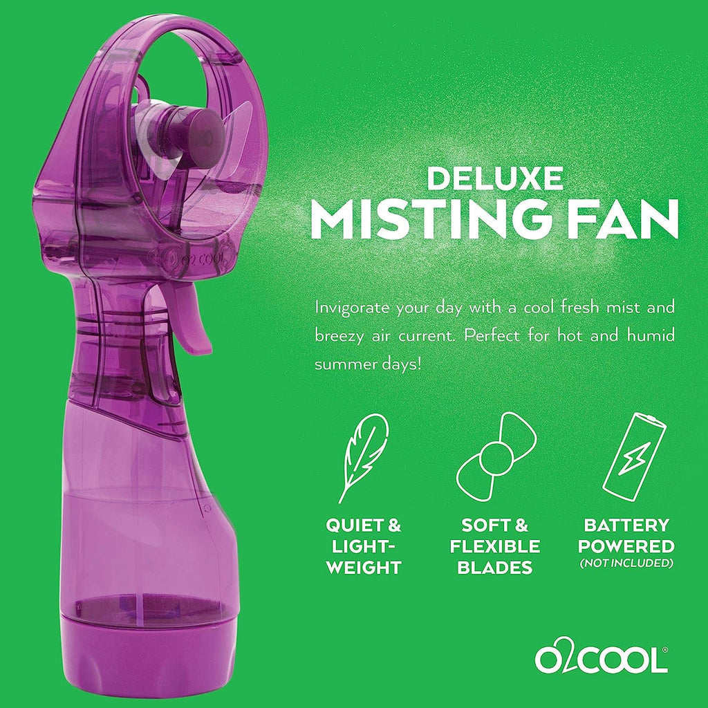 O2COOL Deluxe Handheld Battery Powered Water Misting Fan (Purple)